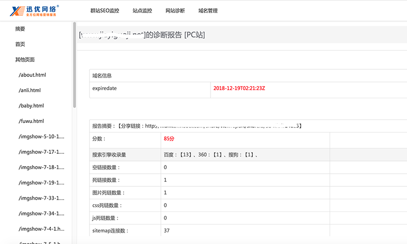 迅優(yōu)智能診斷云監(jiān)控平臺 網站診斷,網站診斷報告